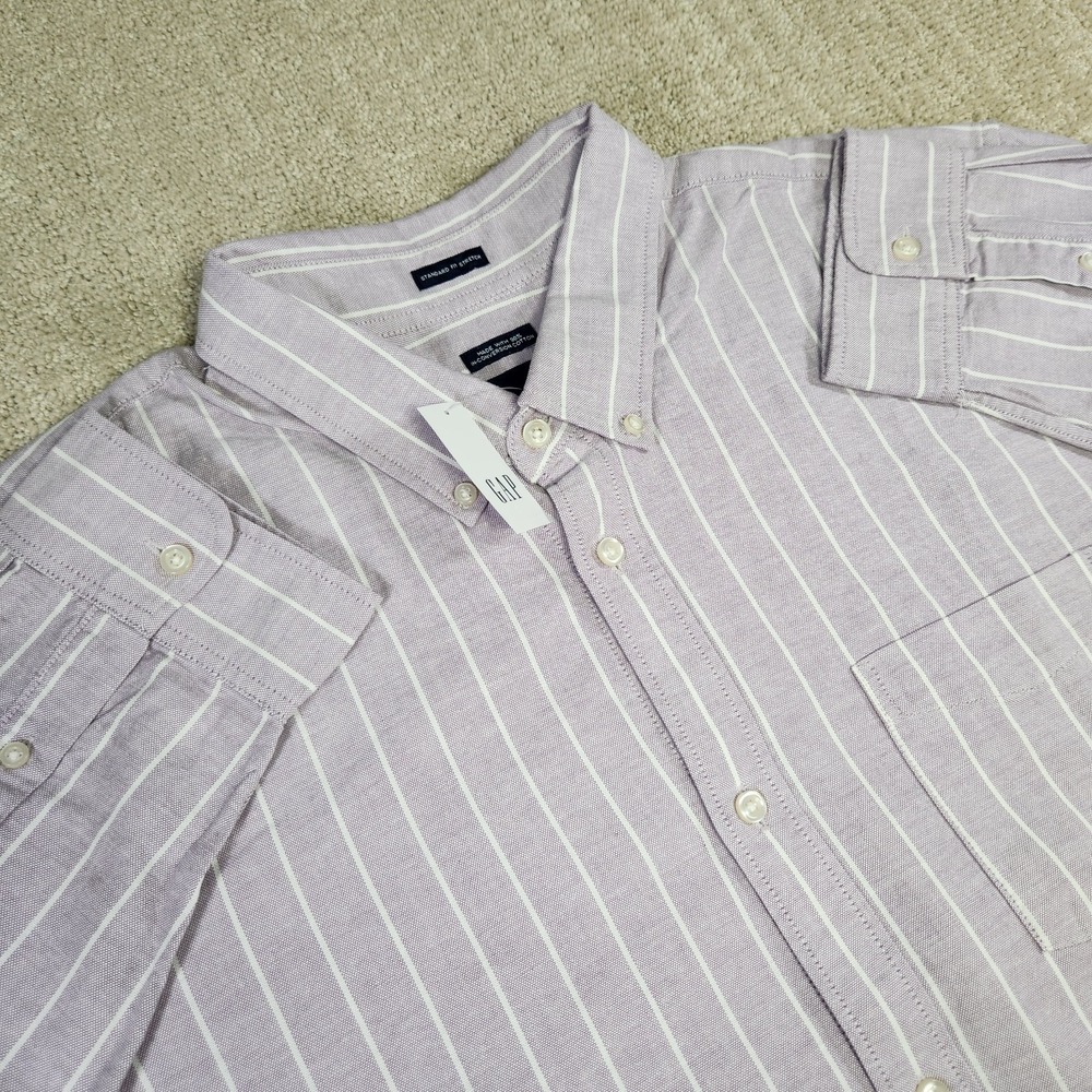 GAP Shirt Men XXL Stretch Oxford Cloth Button Down Gray Chalk Stripe NEW